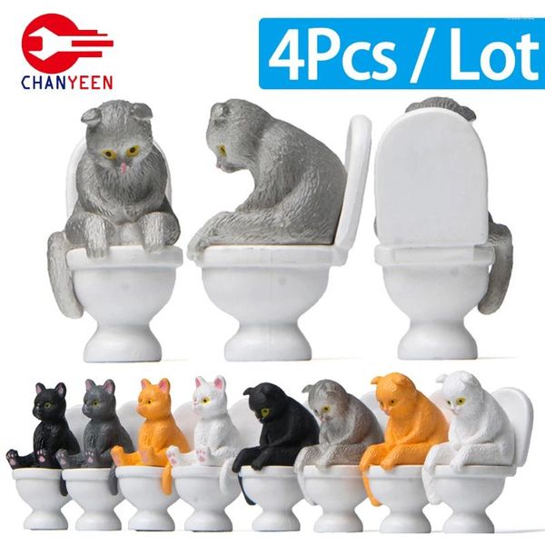 Figurines décoratives chat drôle assis sur les toilettes, ornement Miniature artisanal, jouets de paysage pour enfants, cadeau, bureau, voiture, maison, jardin, décoration