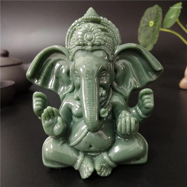 Figurines décoratives Ganesha Statue Bouddha Éléphant Dieu Sculpture Artificielle Jade Pierre Résine Artisanat Maison Jardin Pot De Fleurs Décoration Statues