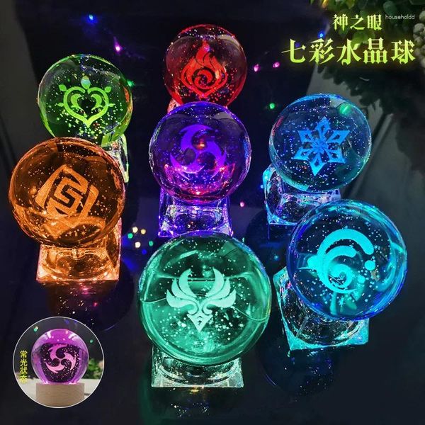 Figurines décoratives Genshin Impact Dieu de la version LED Boule de cristal Lumière Statue Lampe de nuit Cosplay Anemo Electro Hydro Pyro Geo Accessoires cadeaux