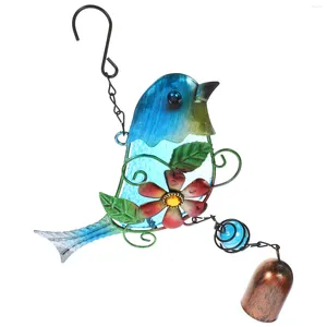Figurines décoratives Birds en verre Téléar de vent Iron Artisanat suspendu Sculpture d'oiseau cloche Bells Metal Tubes Garden Patio