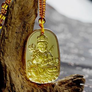 Figurines décoratines Collier en verre ornement Ksitigarbha Bodhisattva Bouddha Statue Pendant Dieu de la richesse Avalokitesvara Guardian Box