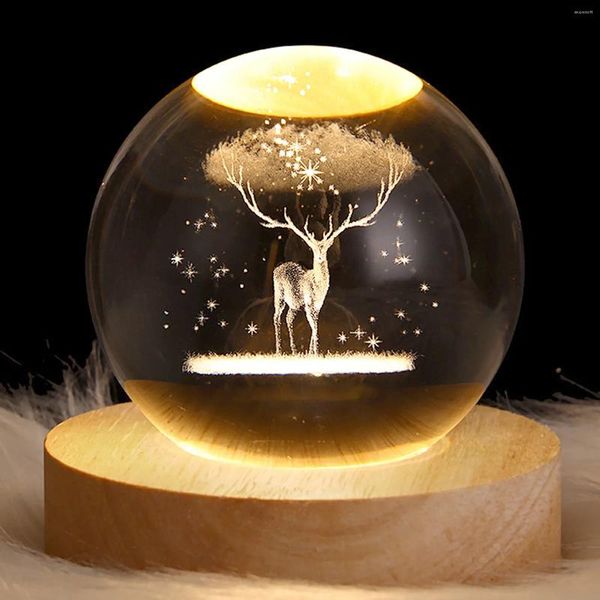 Figurines décoratives Globe Lumière avec 6/8 cm de table créative Stand Crystal Solar Night Ball Home Decor Decoration Decoration Decoration Système d'anniversaire