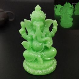 Figurines décoratives qui brillent dans l'obscurité Ganesha Statue Bouddha Éléphant Dieu Sculpture Figurine Artificielle Jade Pierre Artisanat Maison Jardin Pot de Fleurs