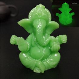 Figuras decorativas Piedra de jade hecha por el hombre brillante Ganesha Estatua de Buda Adornos Elefante Dios Escultura Jardín Decoración del hogar Accesorios