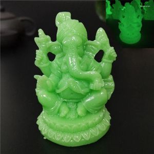 Decoratieve Beeldjes Gloeiende Kunstmatige Jade Steen Ganesha Boeddhabeeld Ornamenten Snijwerk Olifant God Sculptuur Tuin Voor Huisdecoratie