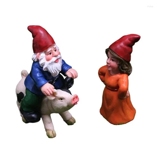 Figurines décoratives Gnome Riding Pig Resin Nwarf statue sculpture artisanat Art Ornement pour le jardin Home Courtyard Decoration Cadeau