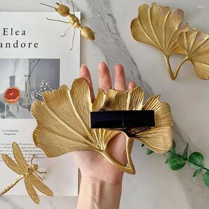 Decoratieve beeldjes Gouden Sieraden Lade Ginkgo Blad Trinket Schotel Vintage Ring Houder Kom Voor Armband Oorbel Ketting Organizer