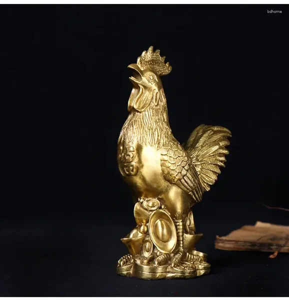 Figuritas decorativas Estatua de Gallo Yuanbao Chino Dorado Feng Shui Escultura de Pollo de la Suerte Artesanía Arte de latón Accesorios de decoración del hogar