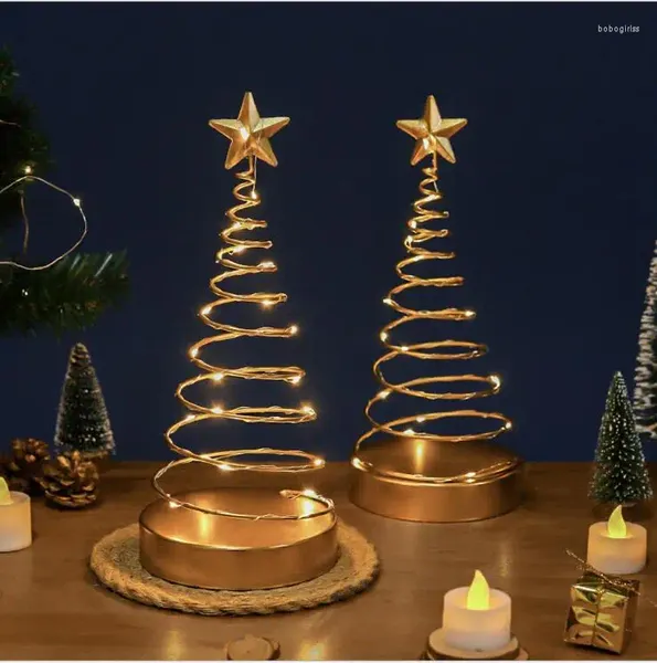 Figurines décoratines Modèle d'arbre de Noël doré avec décoration de décoration de décoration de cabinet de télévision en fer flash