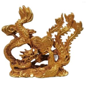 Decoratieve beeldjes Golden Dragon en Phoenix Standue Sculpture Chinese moderne kunstpaar Feng Shui Ornament Home Decoratie Huwelijksgeschenk