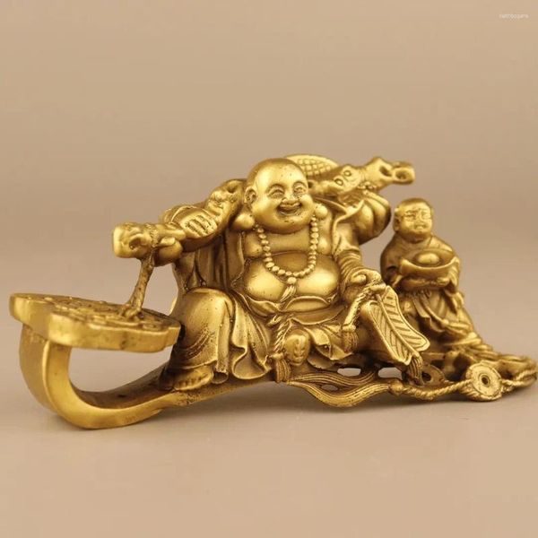 Figuritas decorativas estatua de Buda sonriente dorado Feng Shui chino Ruyi escultura artística Maitreya figura decorativa para el hogar escultura