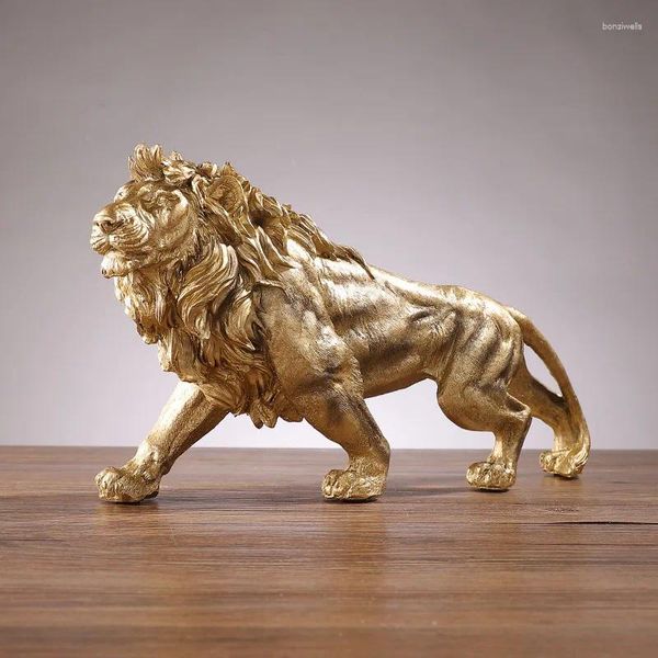 Figurines décoratines Golden Lion King Resin Ornement Home Office Bureau de bureau Animal Statue Accessoires Salon
