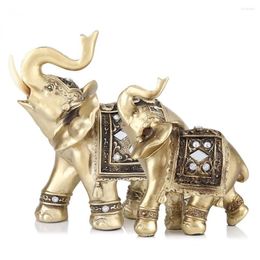 Decoratieve beeldjes gouden hars olifant standbeeld geluk feng shui elegante trunk rijkdom figurine ambachten ornamenten voor thuiscadeau