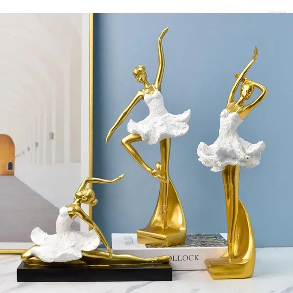 Figurines décoratives Golden / Silver Ballet Dancer Personnage State Desk Decoration Ballerina Figures Resins Sculpture Salle Aesthésie