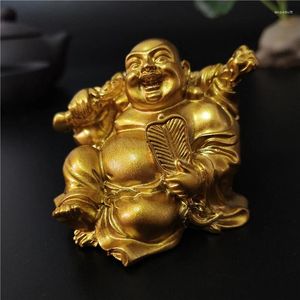 Decoratieve beeldjes Golden Sitting Maitreya Lachen Boeddhabeeld Sculpturen Ornamenten Feng Shui Garden Home Decoratie beelden