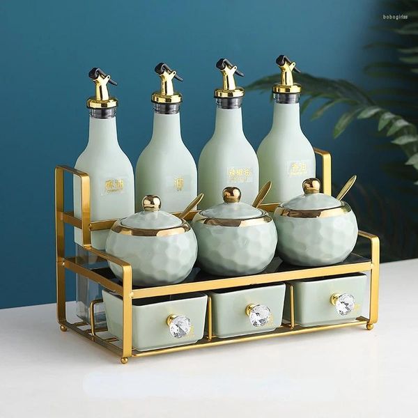 Figurines décoratives belle boîte à épices de cuisine ensemble de bouteilles d'assaisonnement en verre pot en céramique domestique huile sel Sauce et stockage de vinaigre