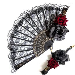 Figurines décoratives magnifiques rétro européen Rose ventilateur pliant haute qualité femme décoration de la maison Fans accessoires de tir