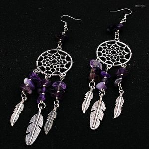 Decoratieve beeldjes Gothic Dream Catcher oorbellen vrouwelijke amethist kralen veer blad heidens hanw88