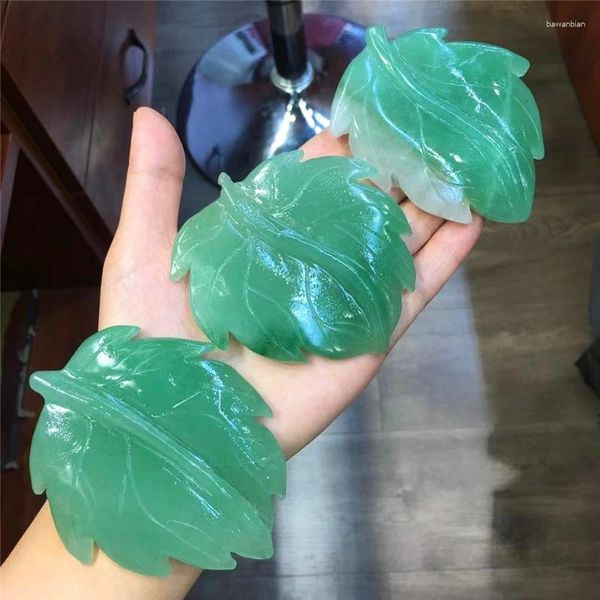 Figurines décoratives cristaux de feuilles d'aventurine vertes guérison des pierres en gros de la main naturelle sculptée pour la décoration de la maison 1pcs