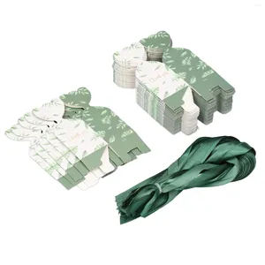 Figurines décoratives Boîte-cadeau vert avec des bords plus lisses du ruban motif de feuille de matériel de papier dur 50sets Noël pour la fête d'anniversaire