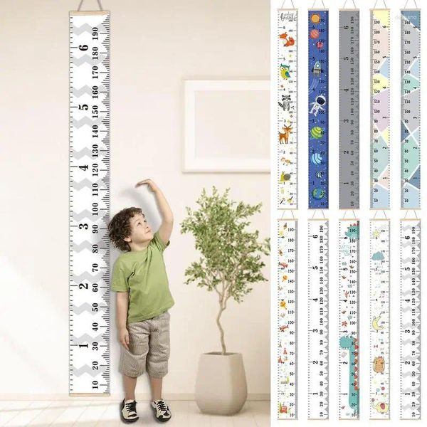 Figuras decorativas, tabla de crecimiento, regla de pared para niños, registro de altura con texturas de pino y lona, apto para niños