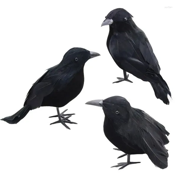 Figurines décoratines Halloween Black Crow Modelation Faux Animaux Bird Animaux effrayants pour la fête Home Decoration Horror accessoires