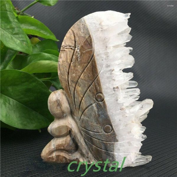 Figuras decorativas talladas a mano Geoda Druzy Diosa Racimo Mariposa Hada Estatua Cristal curativo Tallas Mineral Reiki Piedras preciosas Habitación