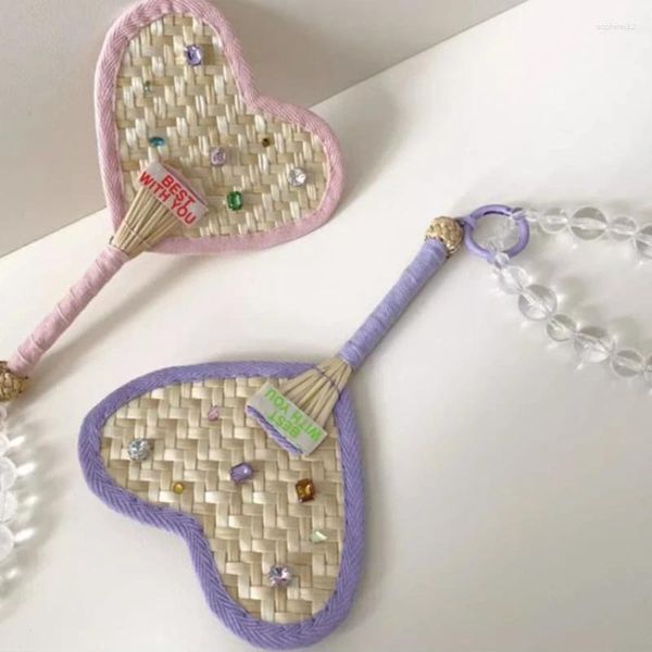 Figurines décoratives en forme de cœur, ventilateurs de refroidissement d'été avec chaîne de perles, pendentif, bricolage, décoration de maison en bambou naturel fait à la main
