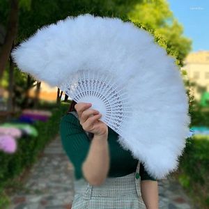 Decoratieve Beeldjes Handgemaakte Draagbare Veer Bruiloft Fans Witte Ronde Bruids Hand Fan Aangepaste Chinese Stijl Decoratie Dans