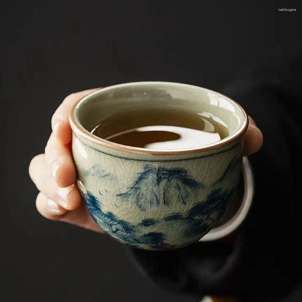 Figuras decorativas taza pintada a mano antigua paisaje de cerámica jingdezheng tazas