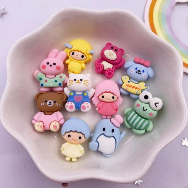 Figuras decorativas resina pintada a mano Kawaii colorido conejo gato oso pingüino rana bebé figura de piedra plana 20 piezas álbum de recortes DIY arco