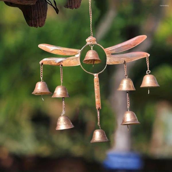 Figuras decorativas Dragón de porche de campaña de viento artesanal con 8 campanas Decoración de artesanía de hierro a prueba de clima para patio de jardín