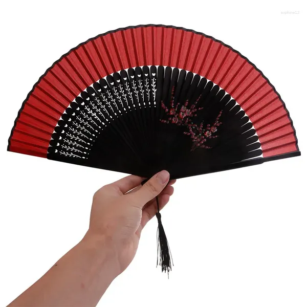 Figurines décoratines Fleur de fleur à la main Fan pliage de pliage vintage Silk Bamboo Hand Fans avec gland pour femmes performances de danse décorations