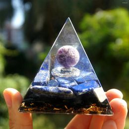 Figurines décoratives pyramide d'orgonite faite à la main 60mm sphère de cristal d'améthyste avec anneau en argent guérison Cristal Reiki Orgone Chakra EMF