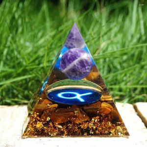 Figurines décoratives faites à la main pyramide d'orgonite 60mm oeil de tigre sphère d'améthyste pierre de guérison cristal Reiki Orgone Chakra Protection EMF