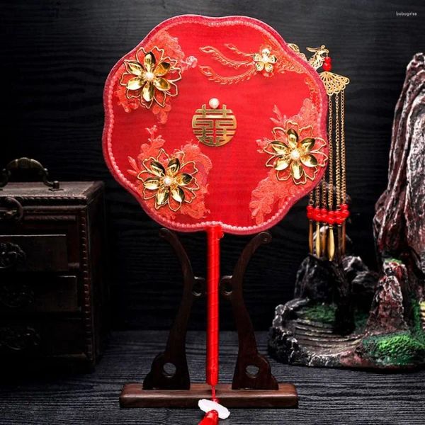 Figurines décoratives faites à la main Phoenix rond ventilateur classique double face mariage longue poignée produit fini style chinois fête nuptiale