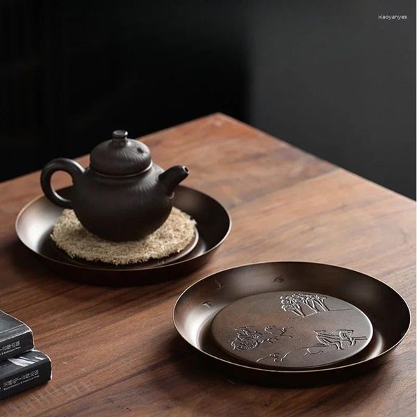 Figurines décoratives Fabriqué à la main Pot en cuivre portant la table de mousse de mousse sec ménage