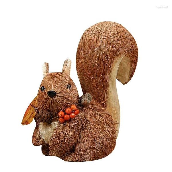 Figurines décoratives Figurine d'écureuil en paille faite à la main avec feuille d'érable tissée, statue d'animal de forêt, ornement de pâques, maison, jardin, mariage