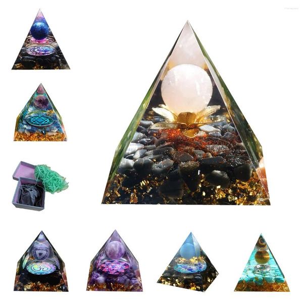 Figurines décoratives Pyramide d'orgone faite à la main pour énergie positive, sphère de pierre de guérison, pyramide d'orgonite, protection EMF, méditation