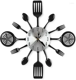 Figurines décoratives suspendues, grande horloge murale de cuisine avec cuillères et fourchettes