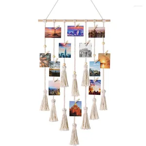 Figurines décoratives suspendues PO Affichage Macrame Mall Pictures de cadre Solder avec 25 clips Bohemian Decor Boho Home Office Room Decoration