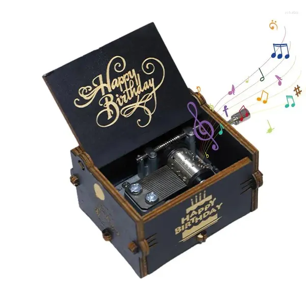 Figuras decorativas Feliz cumpleaños caja de música con manivela creativa Vintage de madera Musical moderno operado