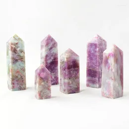 Decoratieve beeldjes genezen Natural Crystal Point gepolijste pruimenbloesem paarse toermalijn kristallen toren energie reiki edelsteen obelisk huis
