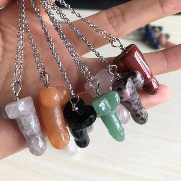 Figuritas decorativas, collar con colgante de cristal artesanal curativo espiritual para hombre, pene tallado de amatista Natural, joyería hecha a mano para parejas, Gif