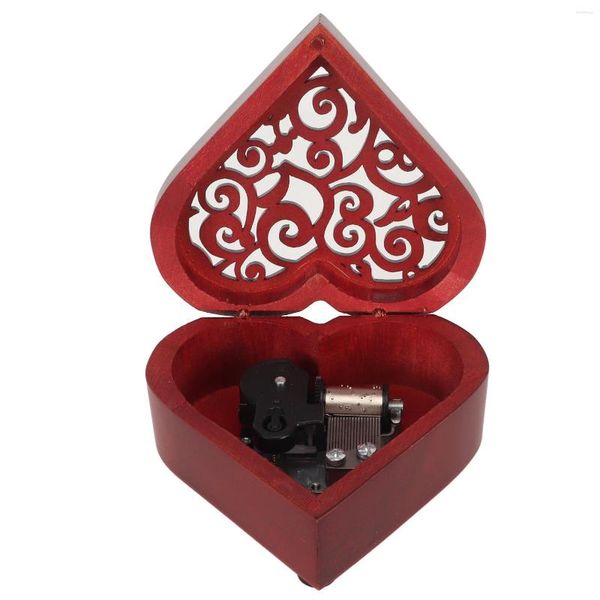 Figurines décoratives en forme de coeur boîte à musique pin Vintage couverture creuse en bois horloge Windup cadeau créatif