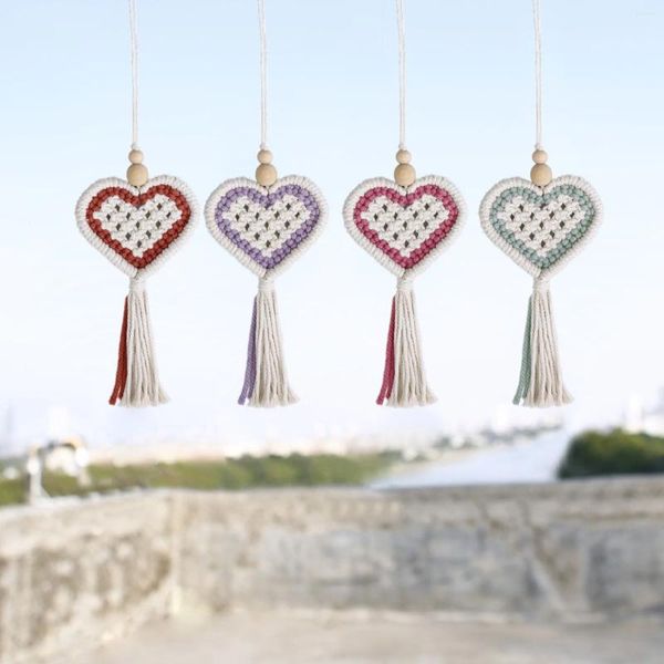 Figurines décoratives en forme de cœur, pendentif suspendu en macramé pour la saint-valentin, ornements de voiture