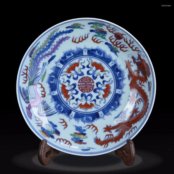 Figuras decorativas Placa antigua pintada a mano (Yong Zheng) Jingdezhen adornos de porcelana hechos de viejos