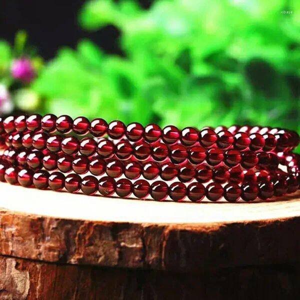 Figurines décoratives de haute qualité bordeaux naturel 3-4mm grenat perles rondes en pierre personnalité Bracelet 54 cm longueur bijoux cadeau sain