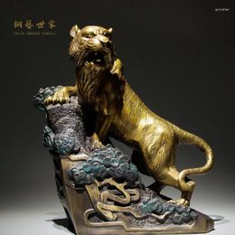 Figuritas decorativas Estatua de tigre feroz de alta calidad Decoración de oficina en el hogar Latón chino Artesanía de cobre Adornos de animales Regalo de negocios