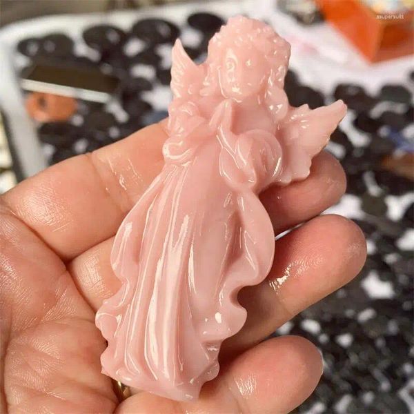 Figuras decorativas Artesanías de cristal rosa de alta calidad, estatua de ángel de opalita, estatuilla de ala tallada, joyería clásica curativa para regalo, 1 Uds.